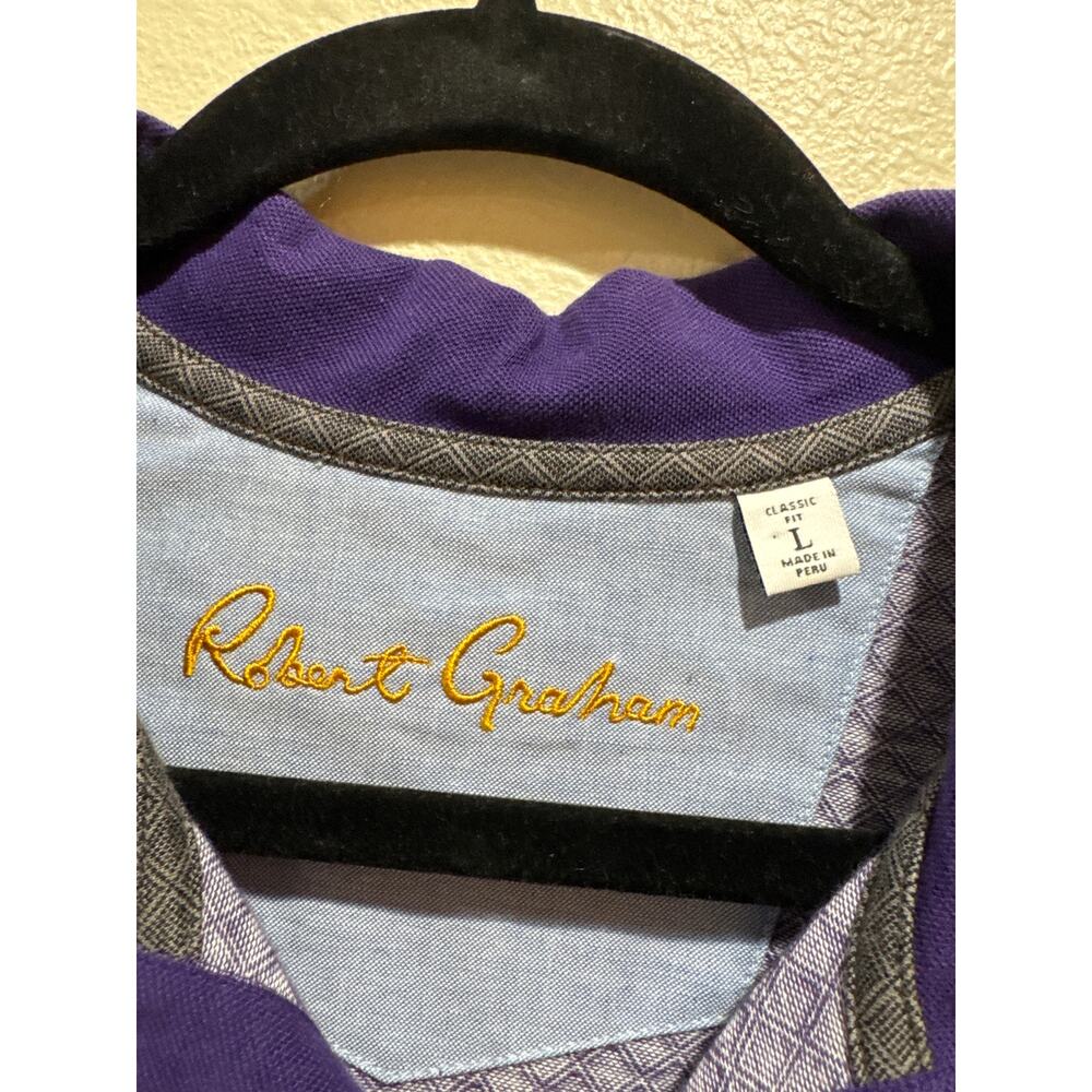 Robert Graham Mens Large Classic Fit Polo Long Sleeve Shirt Purple Geometric - Picture 2 of 4